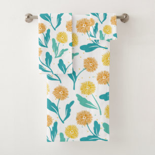 Yellow Dandelion Floral Pattern - Nature-Inspired  Bath Towel Set