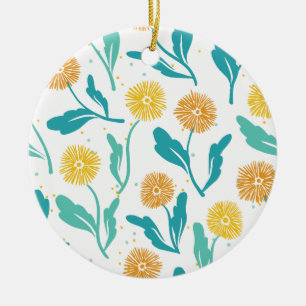 Yellow Dandelion Floral Pattern - Nature-Inspired Ceramic Tree Decoration