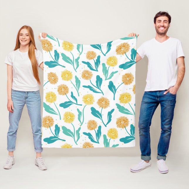Yellow Dandelion Floral Pattern - Nature-Inspired  Fleece Blanket (In Situ)