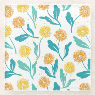 Yellow Dandelion Floral Pattern - Nature-Inspired  Glass Coaster