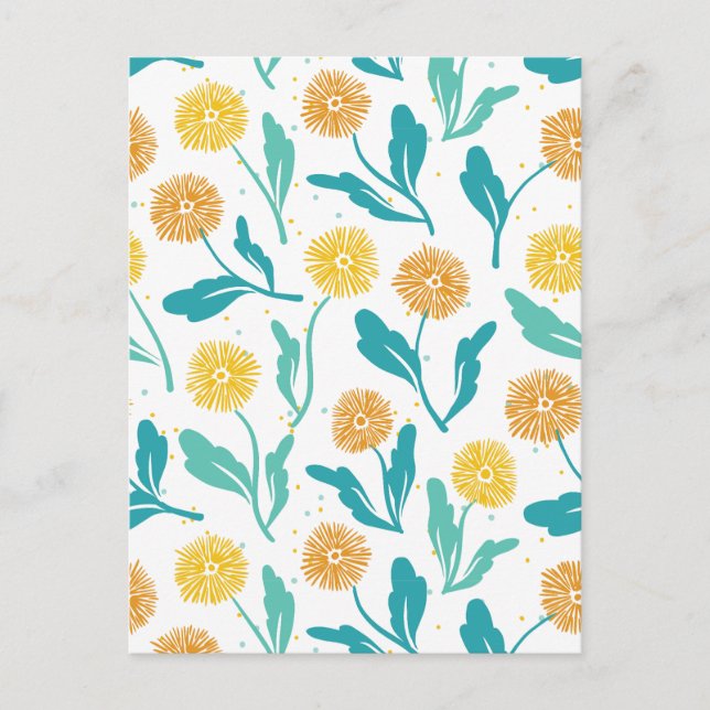 Yellow Dandelion Floral Pattern - Nature-Inspired  Postcard (Front)