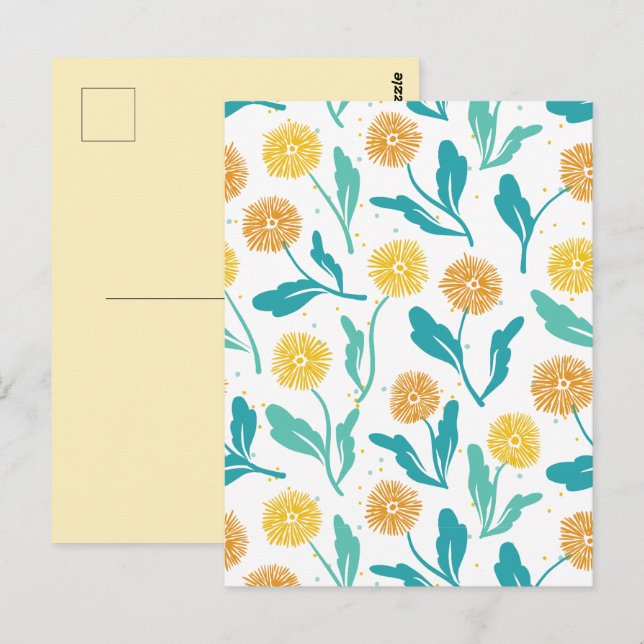 Yellow Dandelion Floral Pattern - Nature-Inspired  Postcard (Front/Back)