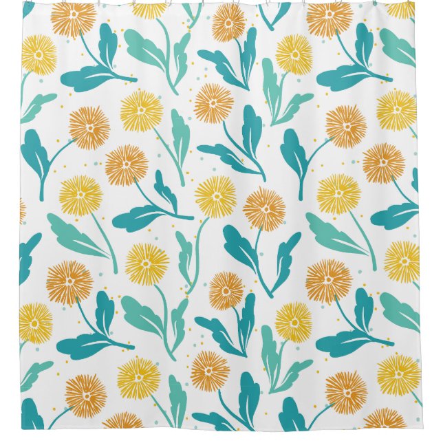 Yellow Dandelion Floral Pattern - Nature-Inspired  Shower Curtain (Front)