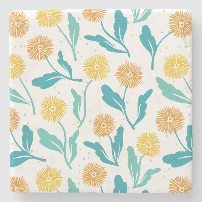 Yellow Dandelion Floral Pattern - Nature-Inspired  Stone Coaster (Front)