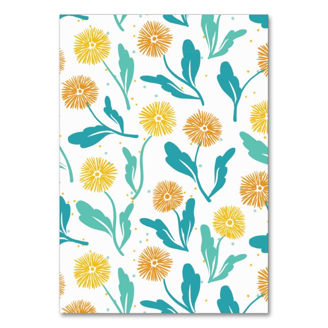 Yellow Dandelion Floral Pattern - Nature-Inspired  Table Number (Front)