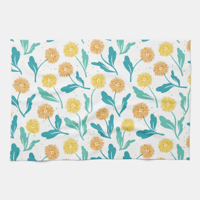 Yellow Dandelion Floral Pattern - Nature-Inspired  Tea Towel (Horizontal)