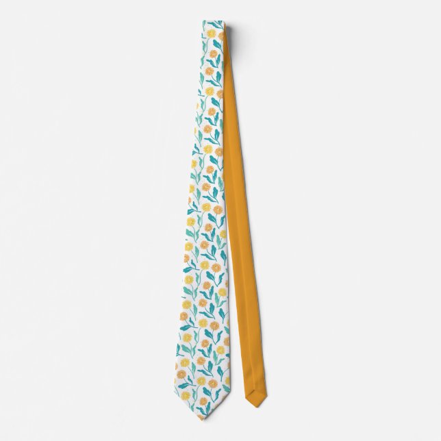 Yellow Dandelion Floral Pattern - Nature-Inspired  Tie (Front)