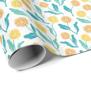 Yellow Dandelion Floral Pattern - Nature-Inspired Wrapping Paper