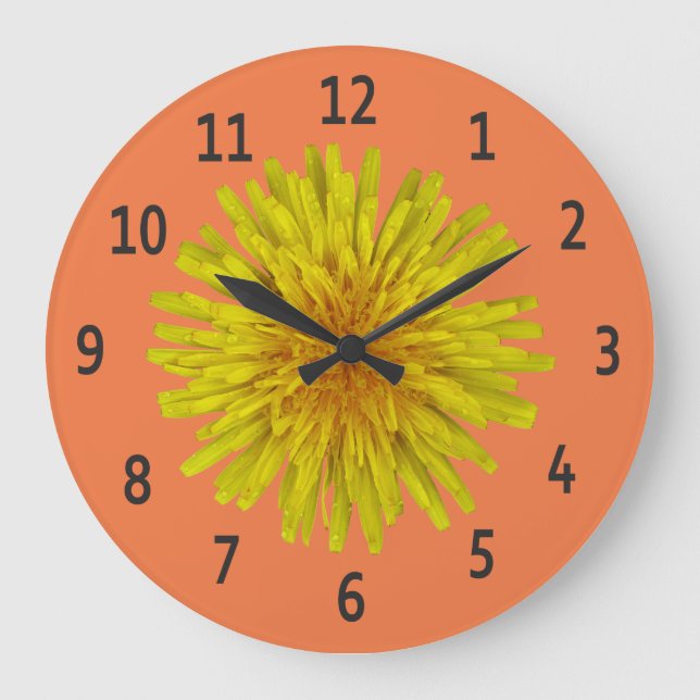 Yellow Dandelion Flower Black Digits on any Colour Large Clock (Front)