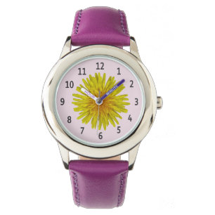 Yellow Dandelion Flower Black Digits on any Colour Watch