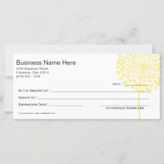 Yellow Dandelion Flower Gift Certificate Design 3