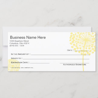 Yellow Dandelion Flower Gift Certificate Design 3