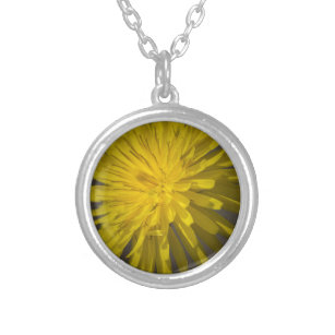 yellow dandelion in the meadow silver plated necklace