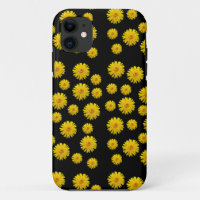 Yellow Dandelion Pattern – Black iPhone Case