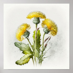 Yellow Dandelions Flower Art Print Poster