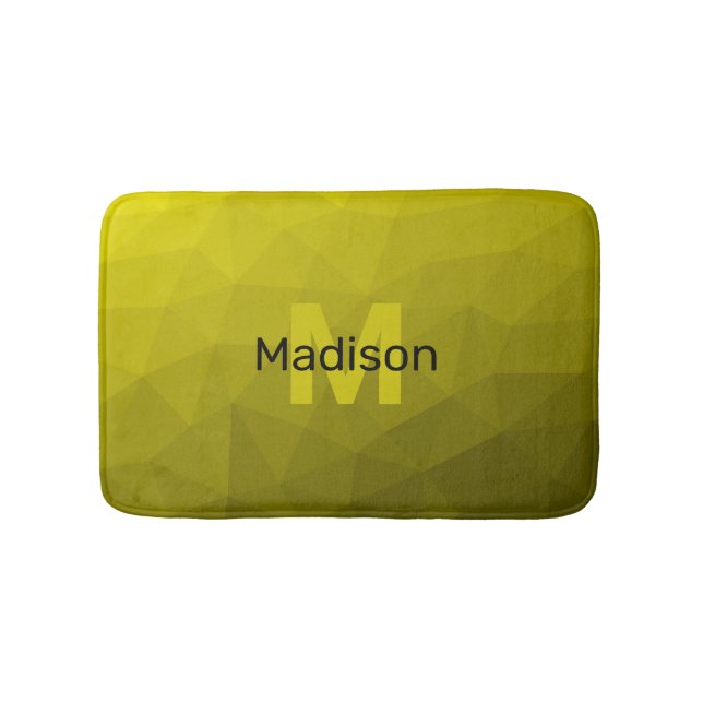 Yellow dark ombre geometric mesh pattern Monogram Bath Mat (Front)