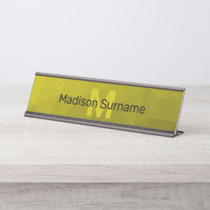 Yellow dark ombre geometric mesh pattern Monogram Desk Name Plate