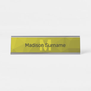 Yellow dark ombre geometric mesh pattern Monogram Desk Name Plate
