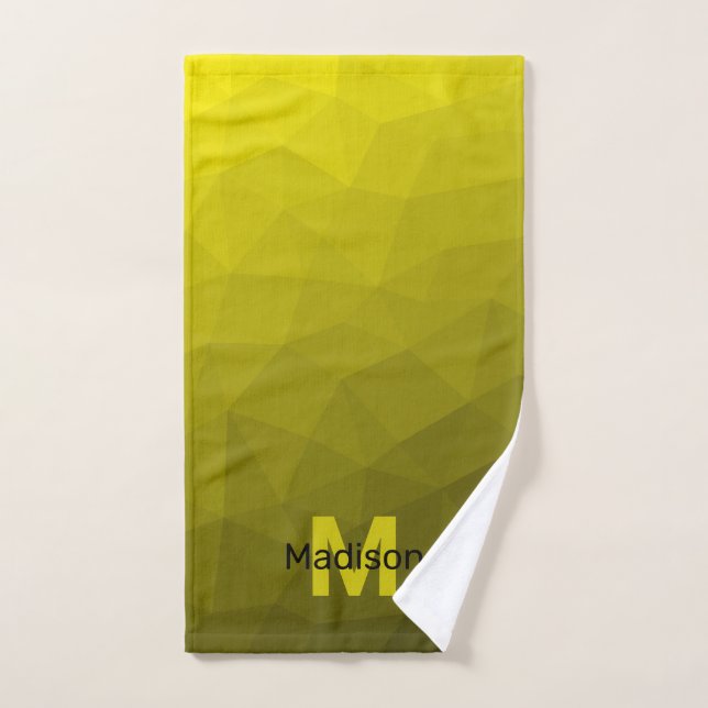 Yellow dark ombre geometric mesh pattern Monogram Hand Towel (Hand Towel)