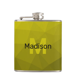 Yellow dark ombre geometric mesh pattern Monogram Hip Flask