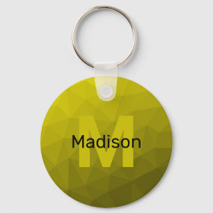 Yellow dark ombre geometric mesh pattern Monogram Key Ring