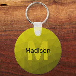 Yellow dark ombre geometric mesh pattern Monogram Key Ring