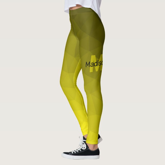 Yellow dark ombre geometric mesh pattern Monogram Leggings (Left)