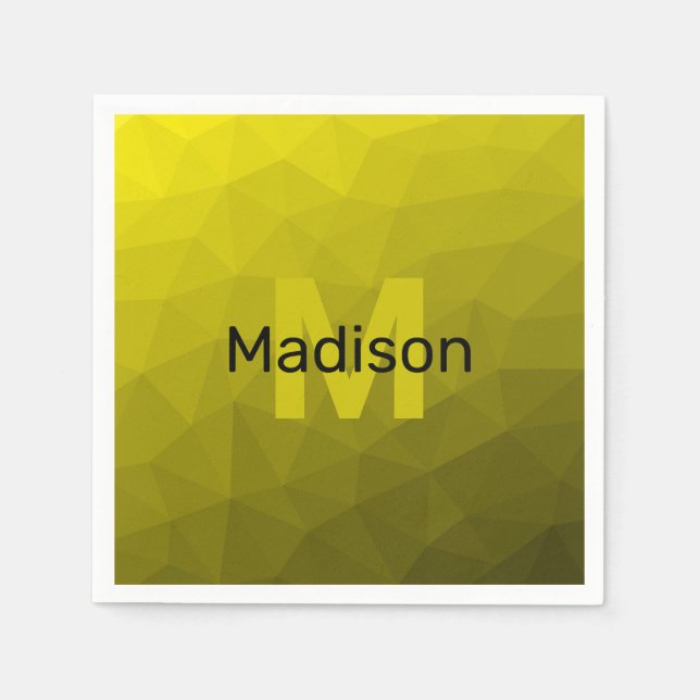 Yellow dark ombre geometric mesh pattern Monogram Napkin (Front)