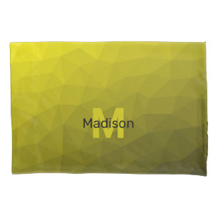 Yellow dark ombre geometric mesh pattern Monogram Pillowcase