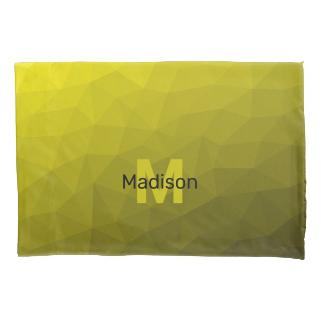 Yellow dark ombre geometric mesh pattern Monogram Pillowcase (Front)