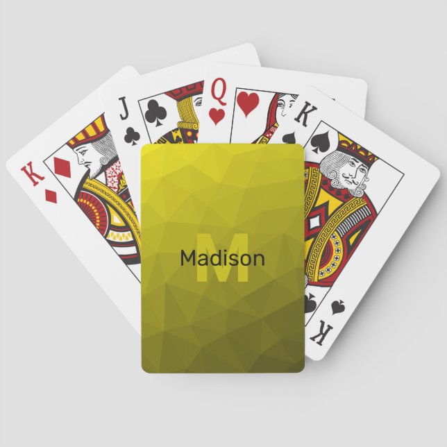 Yellow dark ombre geometric mesh pattern Monogram Playing Cards (Back)