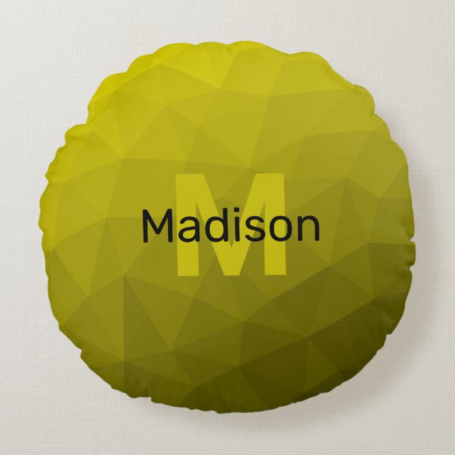 Yellow dark ombre geometric mesh pattern Monogram Round Cushion (Front)