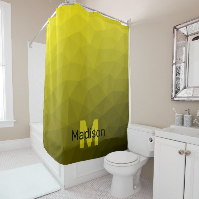 Yellow dark ombre geometric mesh pattern Monogram Shower Curtain (In Situ)