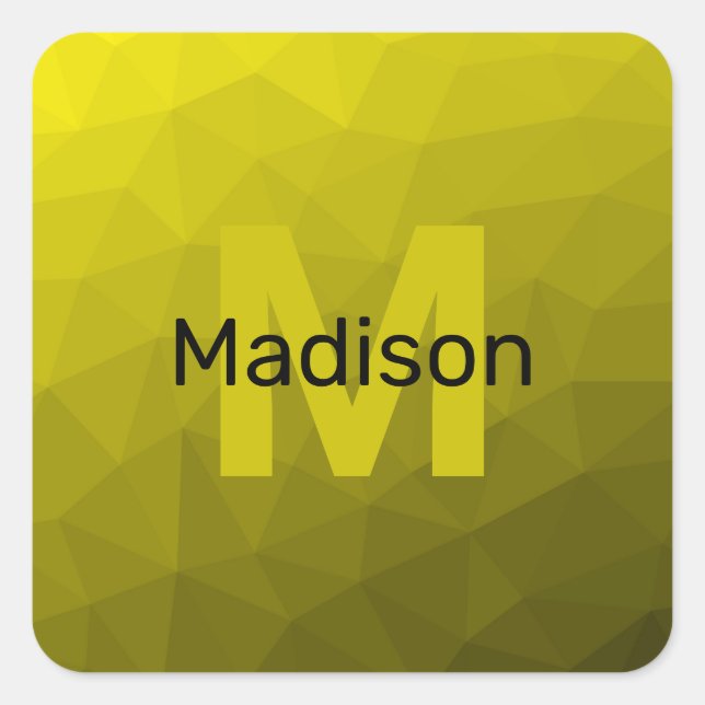 Yellow dark ombre geometric mesh pattern Monogram Square Sticker (Front)