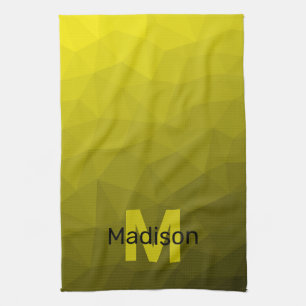 Yellow dark ombre geometric mesh pattern Monogram Tea Towel