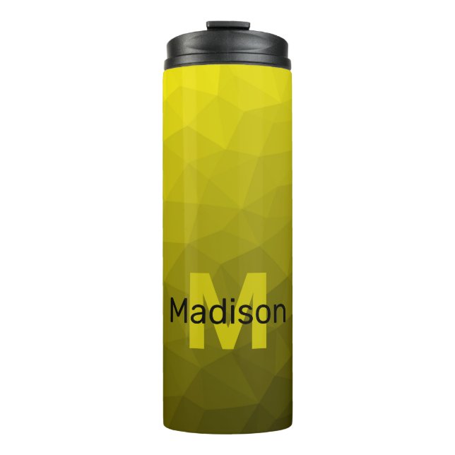 Yellow dark ombre geometric mesh pattern Monogram Thermal Tumbler (Front)