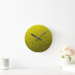 Yellow dark ombre gradient geometric mesh pattern round clock<br><div class="desc">Yellow gold ombre gradient geometric mesh pattern. 
Triangle geometric mesh with light dark yellow golden ombre gradient design.</div>