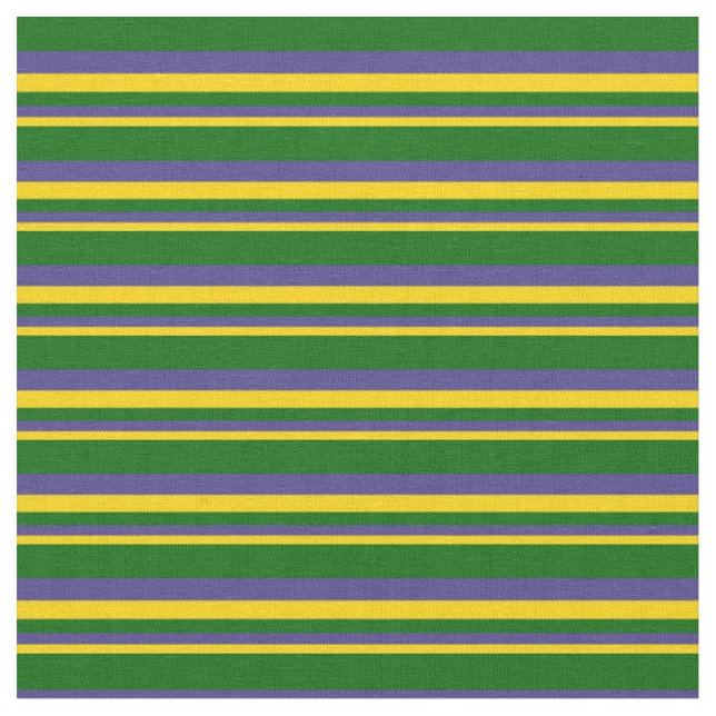 Yellow, Dark Slate Blue & Dark Green Lines Fabric (Close Up)