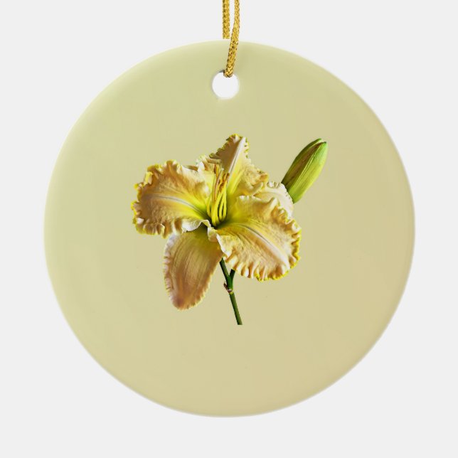 Yellow Day Lily Ceramic Tree Decoration (Front)