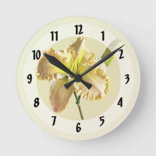 Yellow Day Lily Round Clock