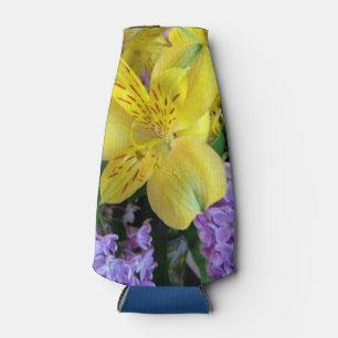 Yellow Daylilies & Purple Lilac Flowers Bottle Cooler