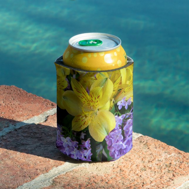 Yellow Daylilies & Purple Lilac Flowers Can Cooler (In Situ Pool)