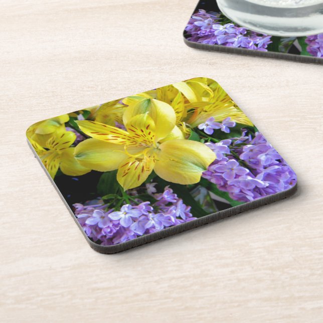 Yellow Daylilies & Purple Lilac Flowers Coaster (Left Side)