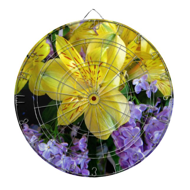 Yellow Daylilies & Purple Lilac Flowers Dartboard (Front)