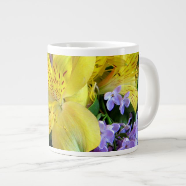Yellow Daylilies & Purple Lilac Flowers Large Coffee Mug (Front Right)