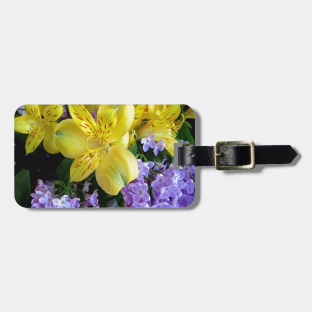 Yellow Daylilies & Purple Lilac Flowers Luggage Tag (Front Horizontal)