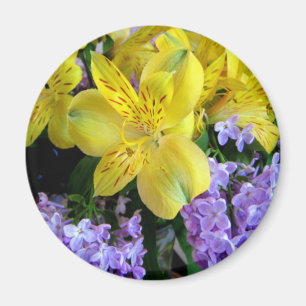 Yellow Daylilies & Purple Lilac Flowers Magnet