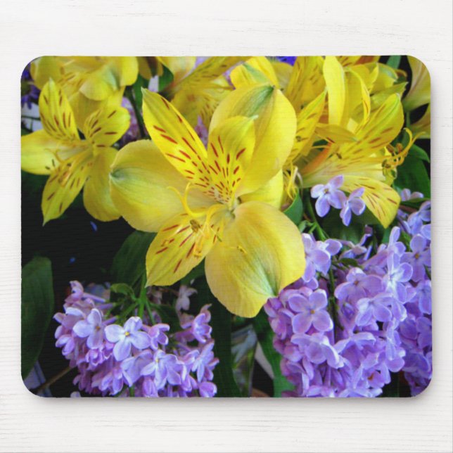 Yellow Daylilies & Purple Lilac Flowers Mouse Mat (Front)