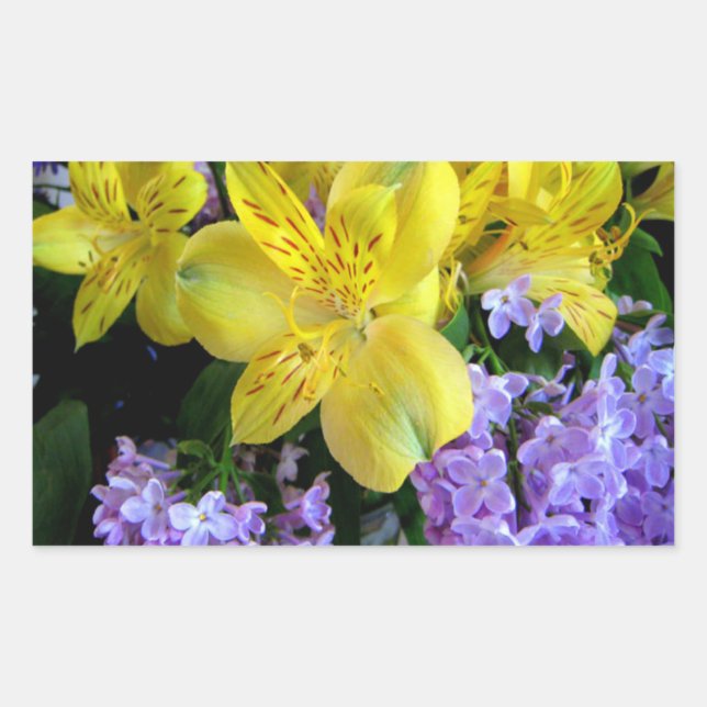 Yellow Daylilies & Purple Lilac Flowers Rectangular Sticker (Front)