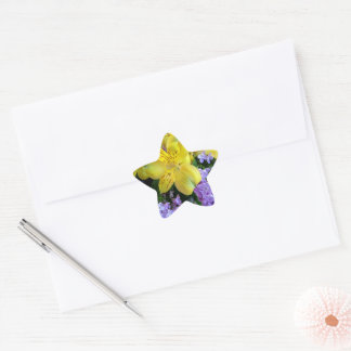 Yellow Daylilies & Purple Lilac Flowers Star Sticker